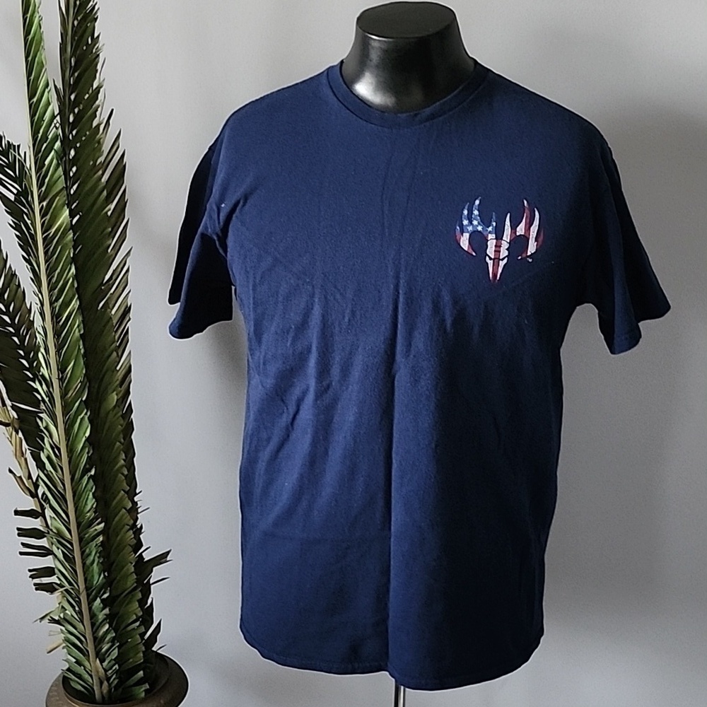 Delta Pro Weight "Stand Proud" navy blue tee with red, white, & blue graphics